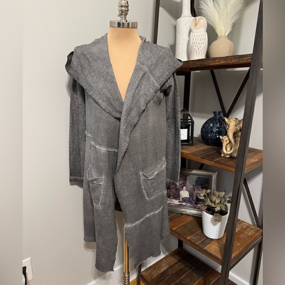 Pete&Greta Johnny Was Gray Draped Open Front Cardigan Hood Size XSmall